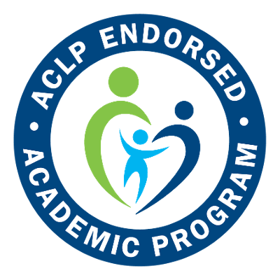ACLP Endorsed Academic Program logo featuring abstract figures of adults and a child in a circular blue badge.