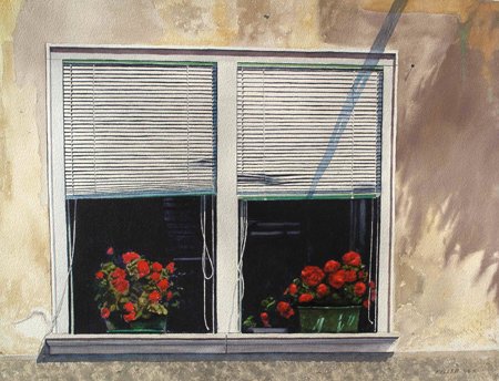 Double Vision, a watercolor picture by Harding faculty John Keller.