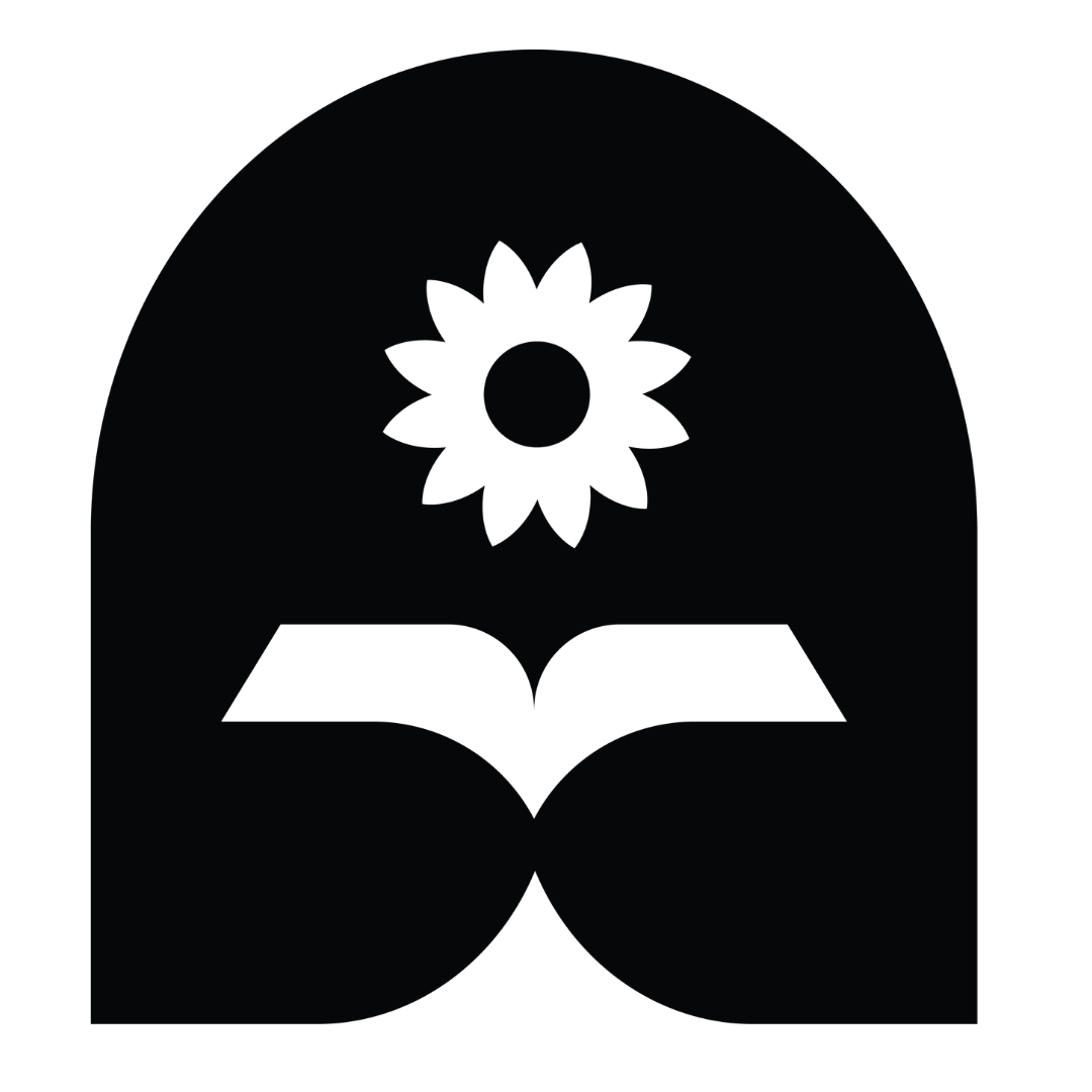 Logo for Bloom Conference, showing a flower above an open book