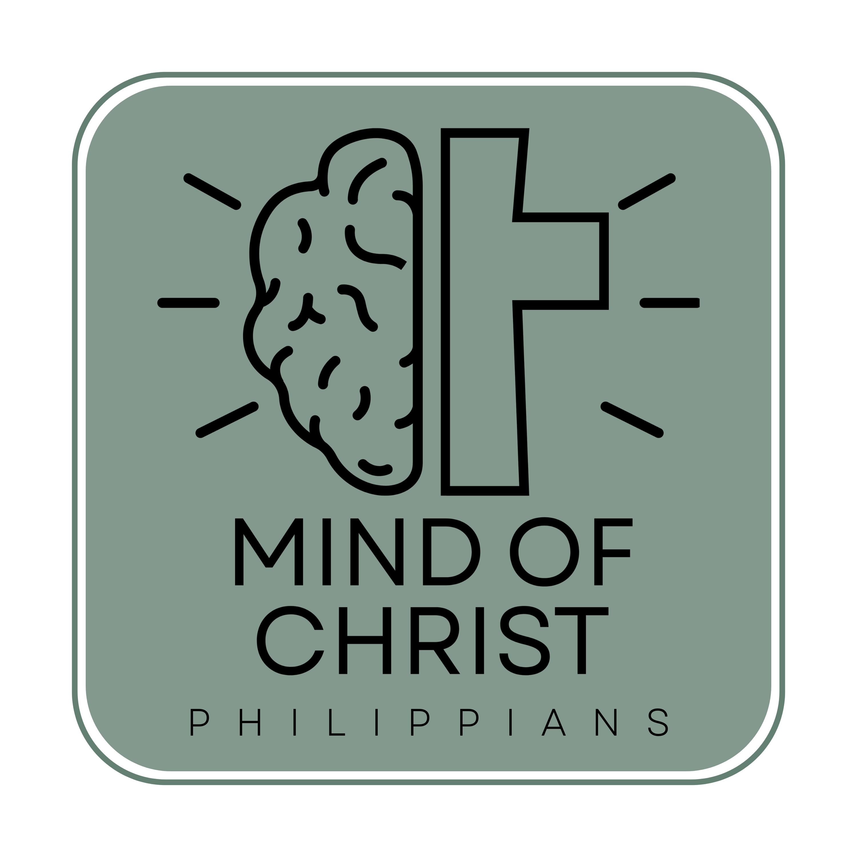 Square logo with a split cross and mind graphic.  Mind of Christ Philippians