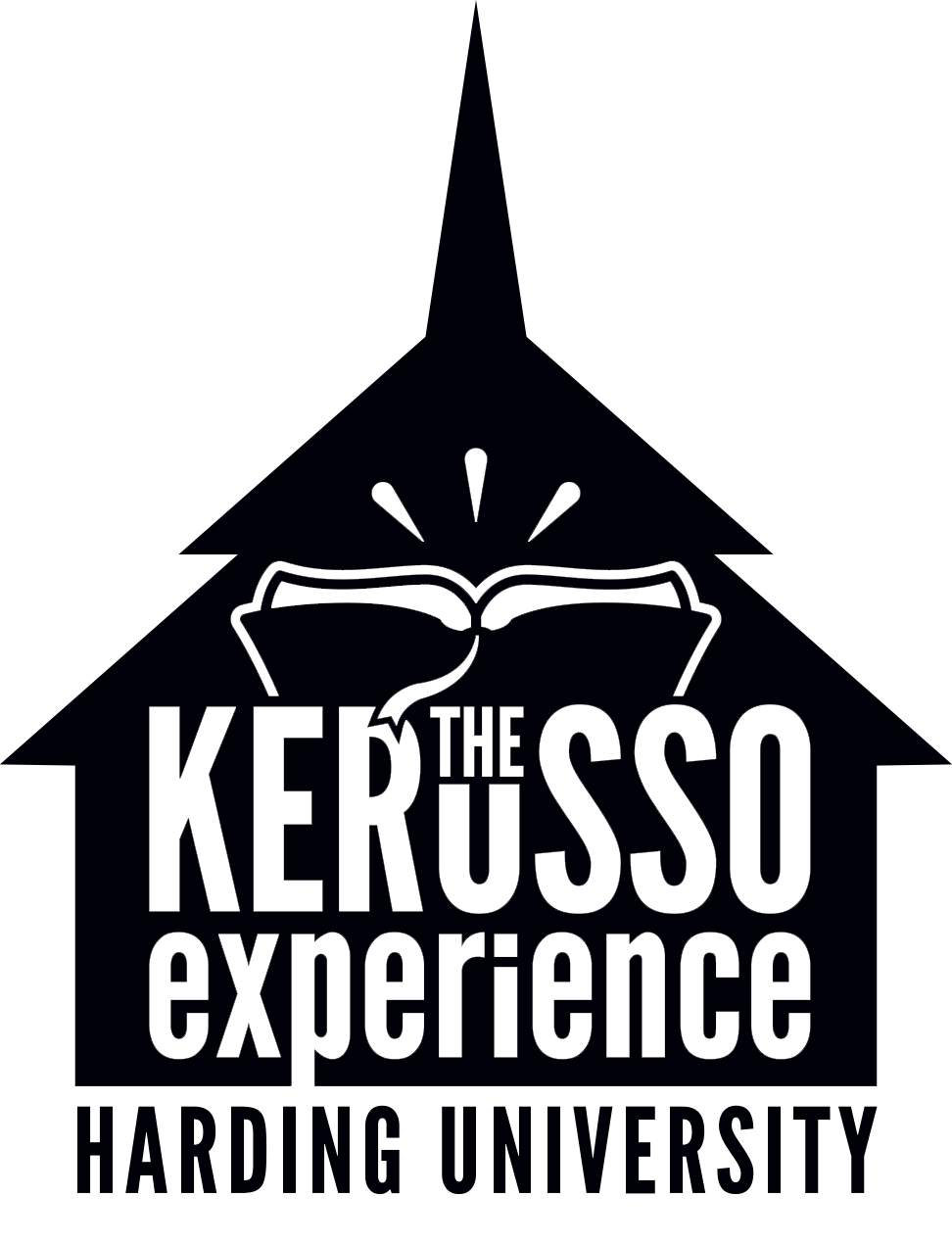 The Kerusso Experience logo featuring a church outline with an open Bible, from Harding University.
