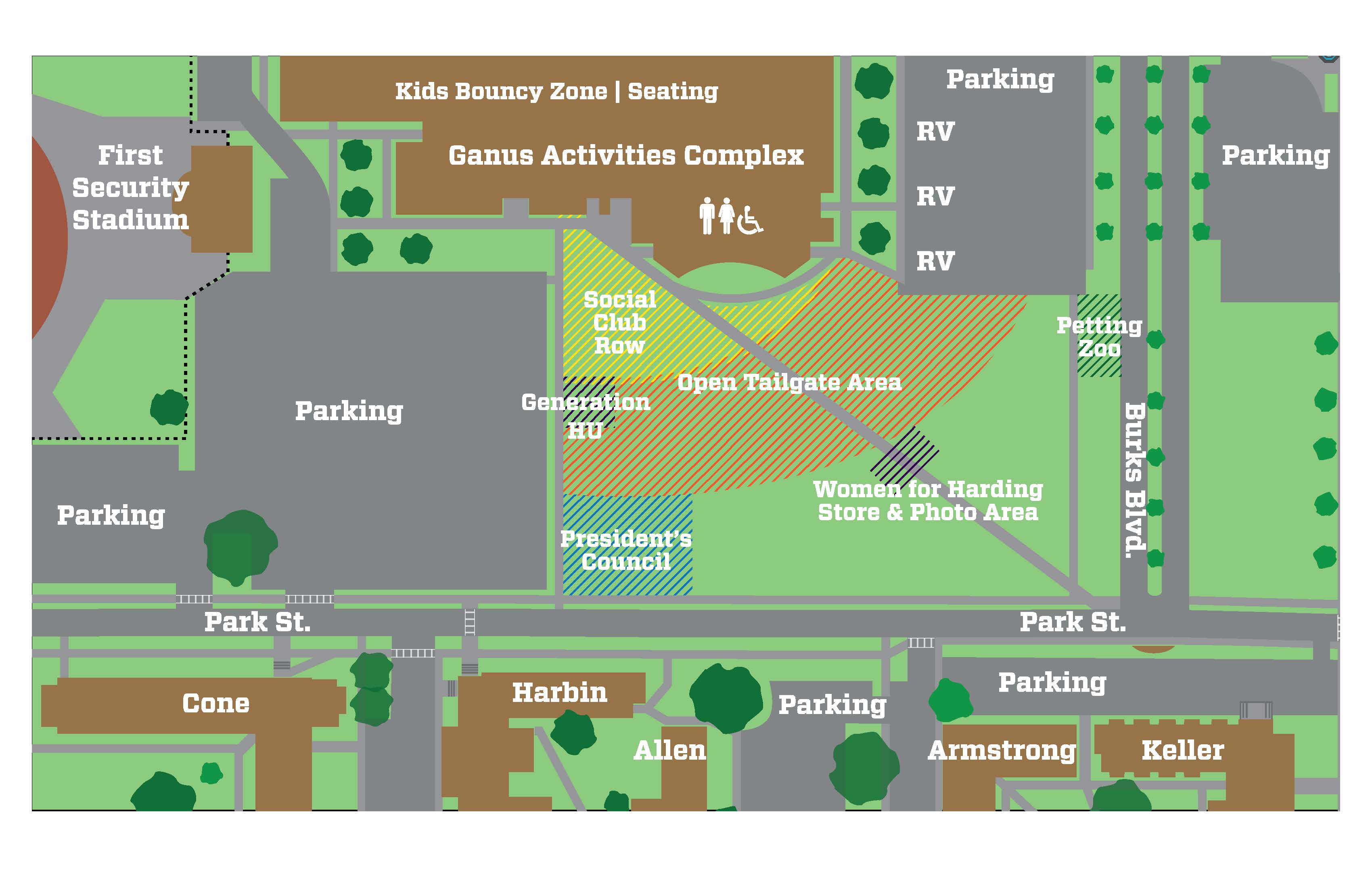 This is a map of the tailgate set up for Homecoming weekend.