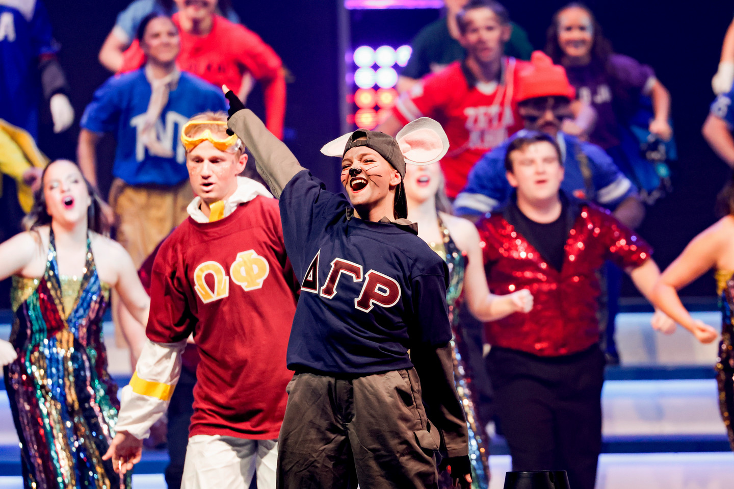Members of various clubs dancing in the Spring Sing Finale on Jersey Night.